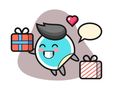 Etiket karikatürü hediyeyi veriyor.