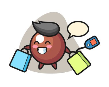 Elinde alışveriş çantası olan çikolata topu çizgi filmi.