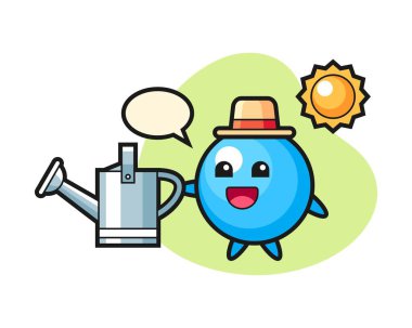 Sakız topu karikatürü su kovası tutuyor.