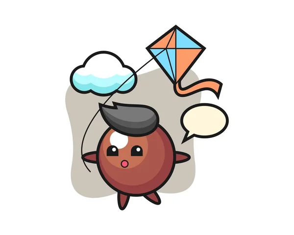 Chocolate Ball Cartoon Playing Kite — Stock Vector