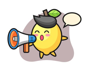 Bir megafon tutan limon karakteri çizimi