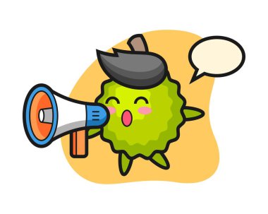 Elinde megafon tutan Durian çizgi filmi.