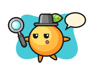 Portakal meyveli çizgi film büyüteçle arıyor.