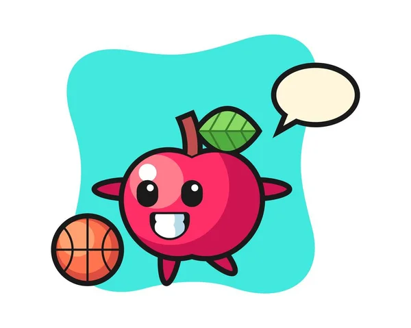Illustration Äpple Tecknad Att Spela Basket — Stock vektor