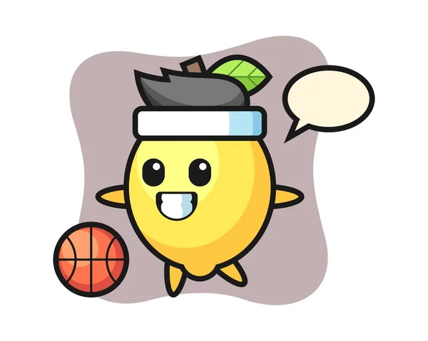 Illustration Citron Tecknad Att Spela Basket — Stock vektor