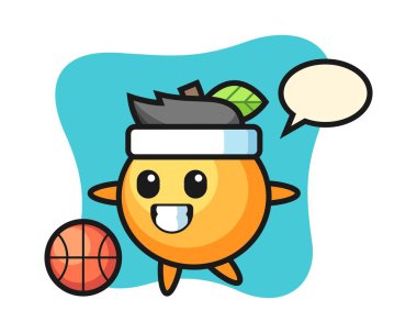 Portakal meyveli çizgi film basketbol oynuyor.
