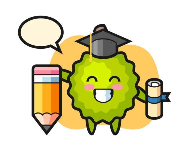 Devasa bir kalemle Durian çizgi film mezuniyeti.