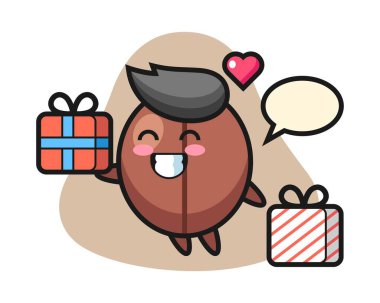 Kahve çekirdeği karikatürü hediye veriyor.