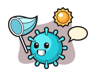 Virüs çizgi filmi kelebeği yakalıyor.