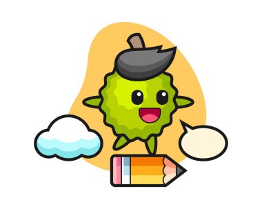 Devasa bir kalem üzerinde Durian çizgi filmi.