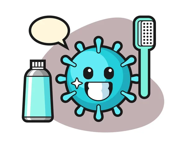 Diş Fırçalı Virüs Çizgi Filmi — Stok Vektör