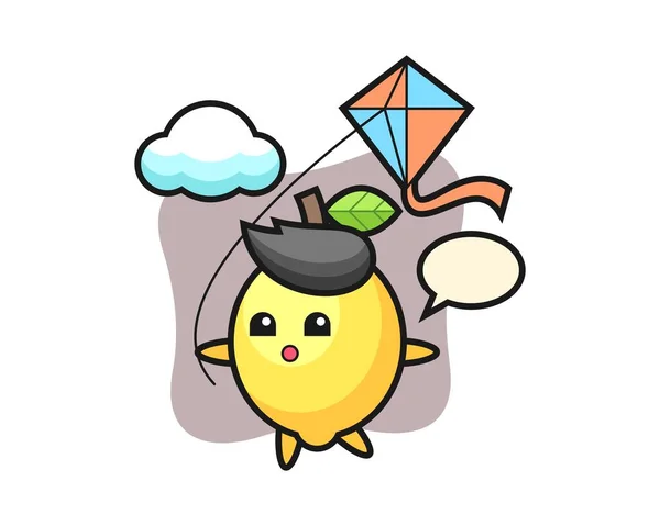 Lemon Mascote Ilustração Está Jogando Pipa —  Vetores de Stock