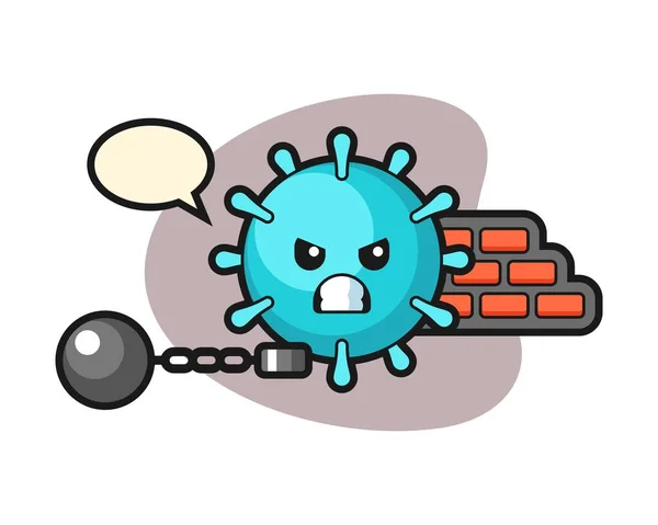 Virus Cartoon Prisoner — Stock Vector