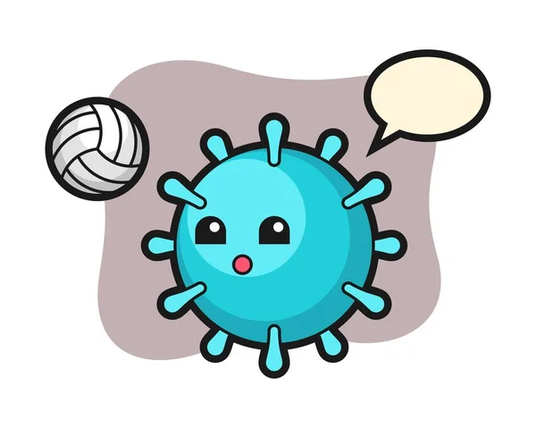 Virus Cartoon Playing Volleyball — Stock Vector