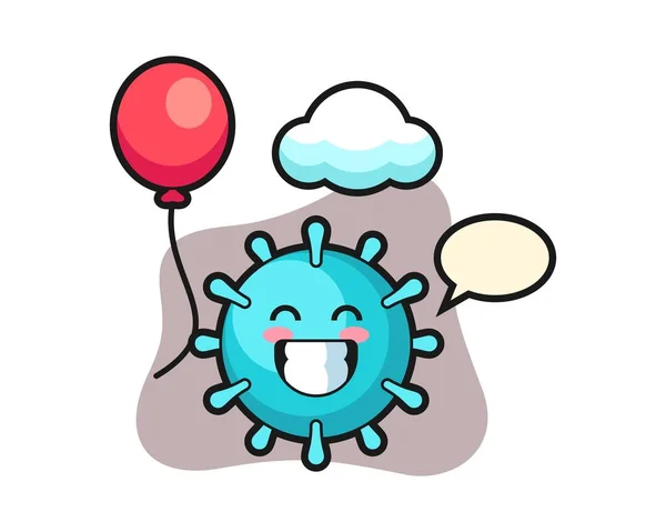 Virus Cartoon Playing Balloon — Stock Vector
