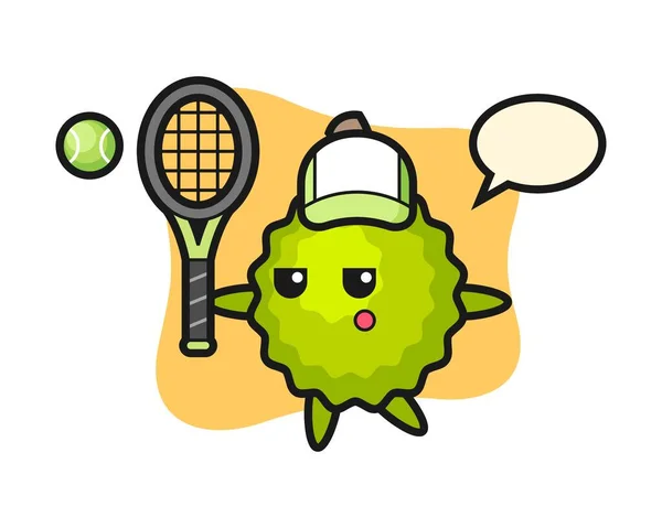 Durian Cartoon Als Tennisspieler — Stockvektor