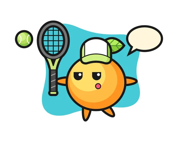 Orange Fruit Dessin Animé Comme Joueur Tennis — Image vectorielle