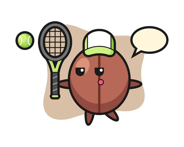 Coffee Bean Cartoon Tennis Player — Stock Vector