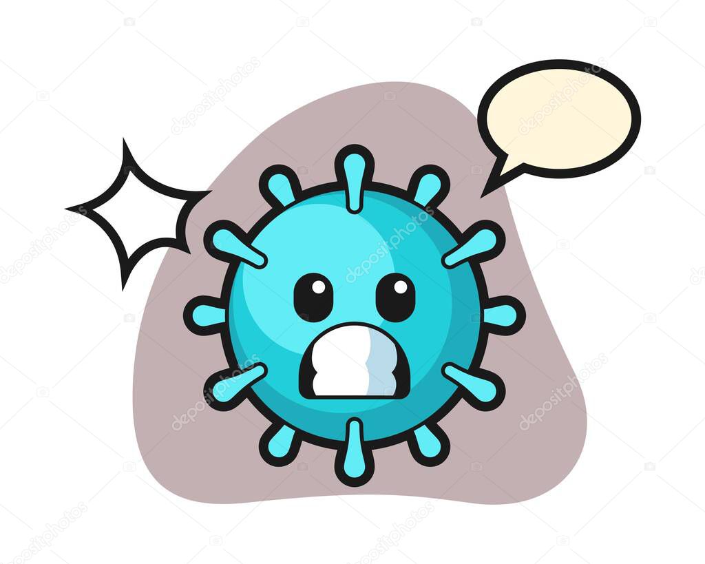 Virus cartoon with shocked gesture