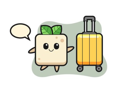 Tatilde bavullu tofu karikatürü çizimi