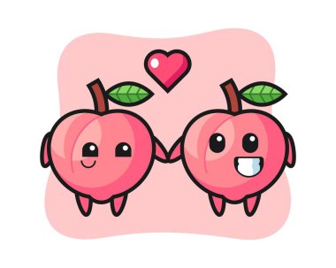 Şeftali rengi çizgi film karakteri, aşık olan çift.