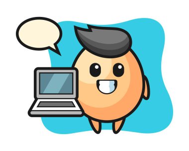 Dizüstü bilgisayarlı yumurtanın maskot çizimi