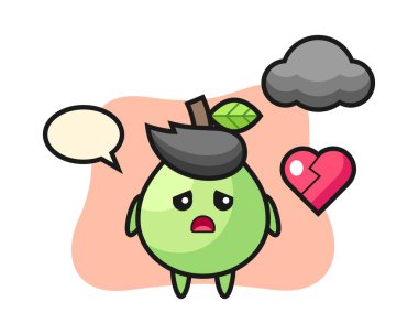 Guava karikatür çizimi kırık kalptir.