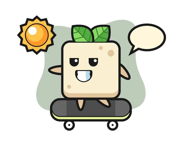 Tofu Carácter Ilustración Paseo Monopatín — Vector de stock