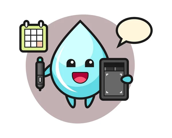 Ilustración Mascota Gota Agua Como Diseñador Gráfico — Vector de stock
