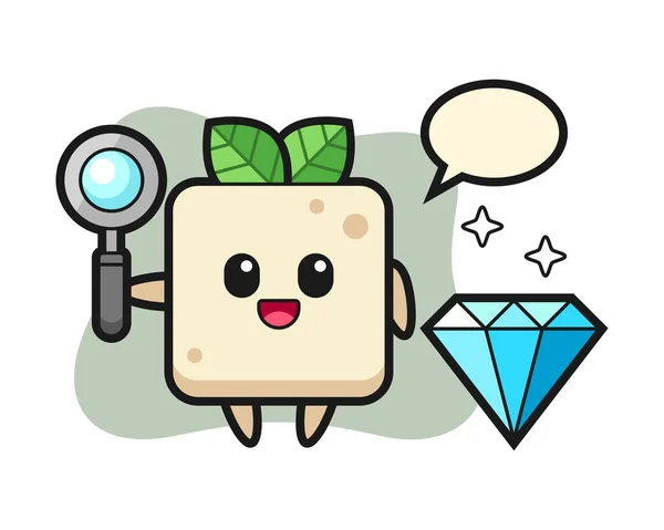 Ilustración Carácter Tofu Con Diamante — Vector de stock