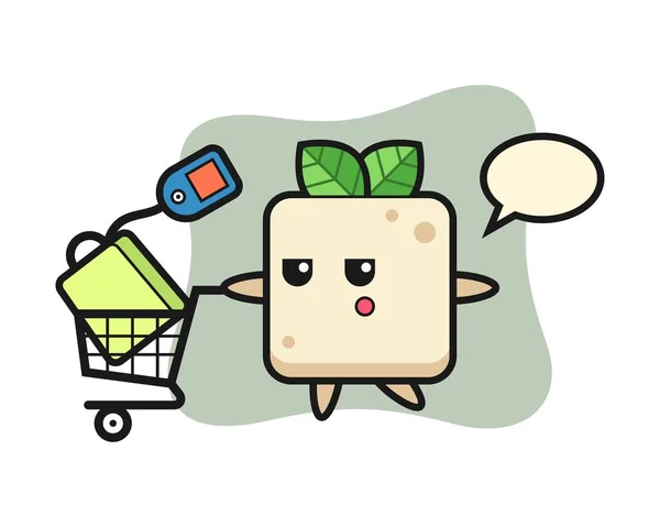 Tofu Ilustración Dibujos Animados Con Carrito Compras — Vector de stock