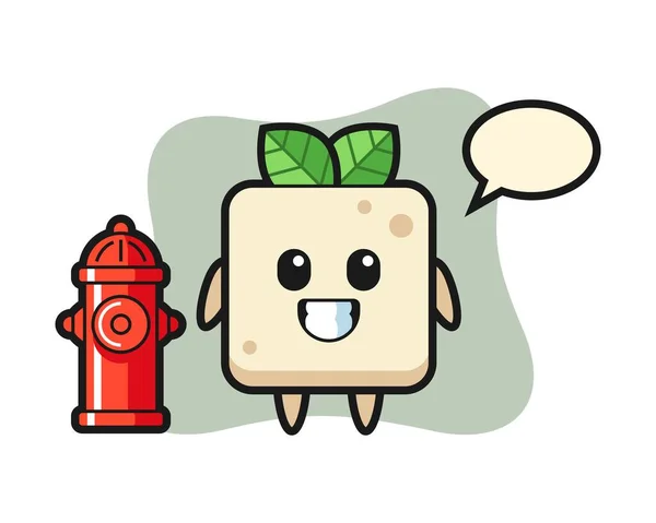 Mascota Dibujos Animados Tofu Como Bombero — Vector de stock