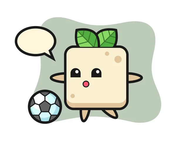 Illustration Von Tofu Karikatur Spielt Fußball — Stockvektor