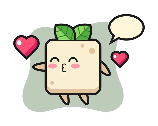 Tofu Personaje Dibujos Animados Con Gesto Beso — Archivo Imágenes Vectoriales
