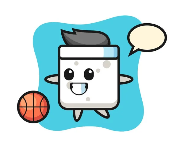 シュガーキューブ漫画のイラストがバスケットボールをしています — ストックベクタ
