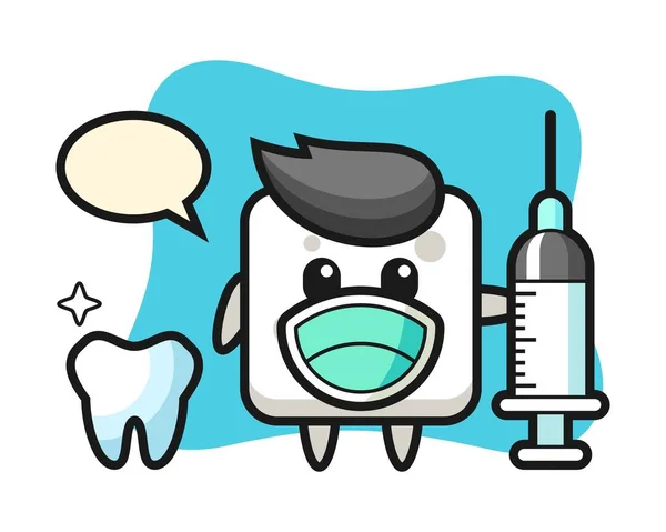 Carácter Mascota Del Cubo Azúcar Como Dentista — Vector de stock