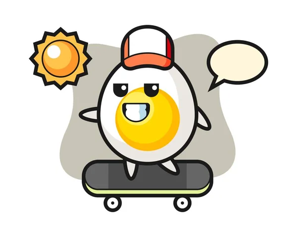 Boiled Egg Character Illustration Ride Skateboard — Stock Vector