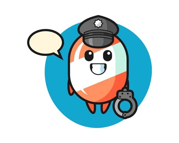 Cartoon Mascotte Caramelle Come Una Polizia — Vettoriale Stock