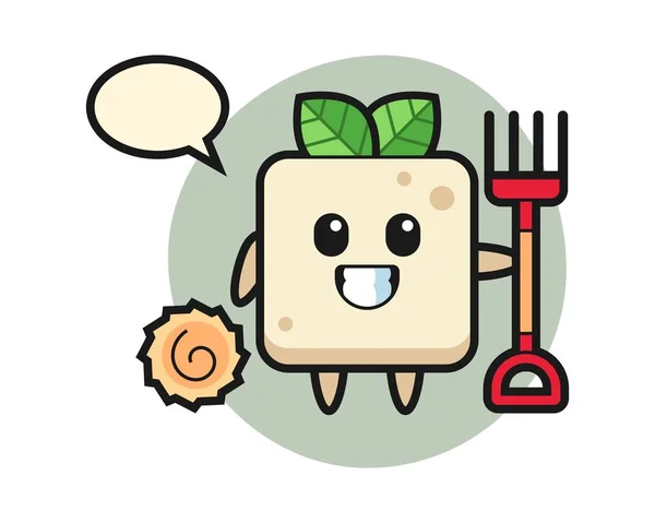 Cartoon Mascot Tofu Farmer — Stock Vector