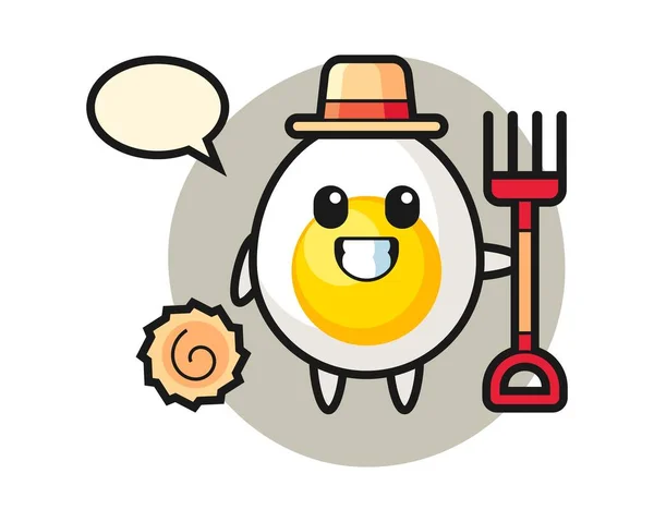 煮鸡蛋作为农民的吉祥物特征 — 图库矢量图片