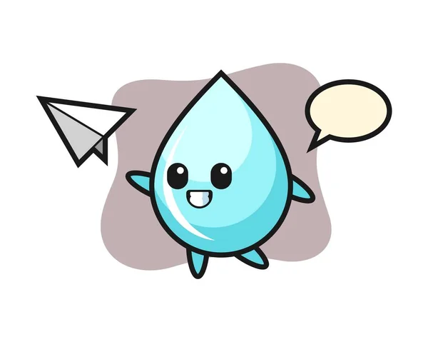 Gota Agua Personaje Dibujos Animados Lanzar Avión Papel — Vector de stock