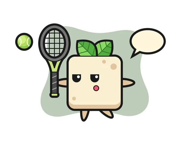 Tekenfilm Karakter Van Tofu Als Een Tennisspeler — Stockvector