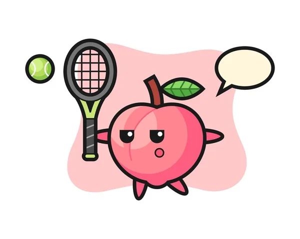 Zeichentrickfigur Pfirsich Als Tennisspieler — Stockvektor
