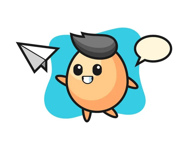 Huevo Personaje Dibujos Animados Lanzar Avión Papel — Vector de stock