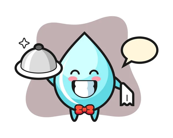 Carácter Mascota Gota Agua Como Camareros — Vector de stock