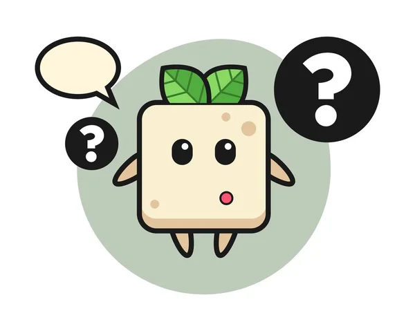 Desenhos Animados Ilustração Tofu Com Ponto Interrogação —  Vetores de Stock