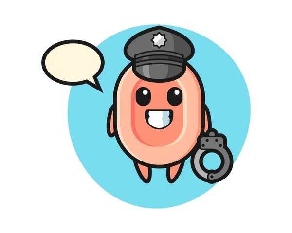 Mascotte Bande Dessinée Savon Comme Une Police — Image vectorielle