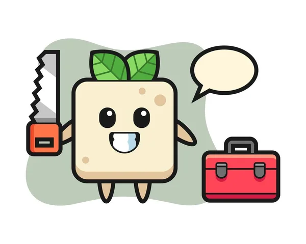 Illustration Des Tofu Charakters Als Holzarbeiter — Stockvektor