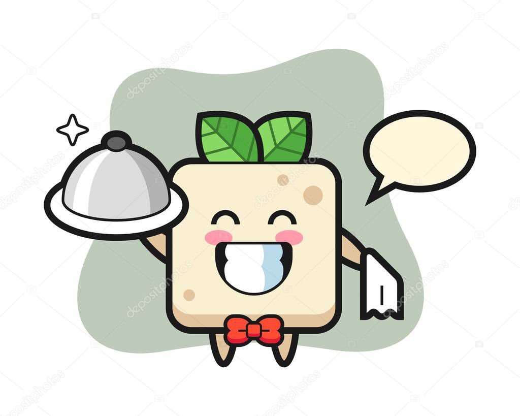 Character mascot of tofu as a waiters