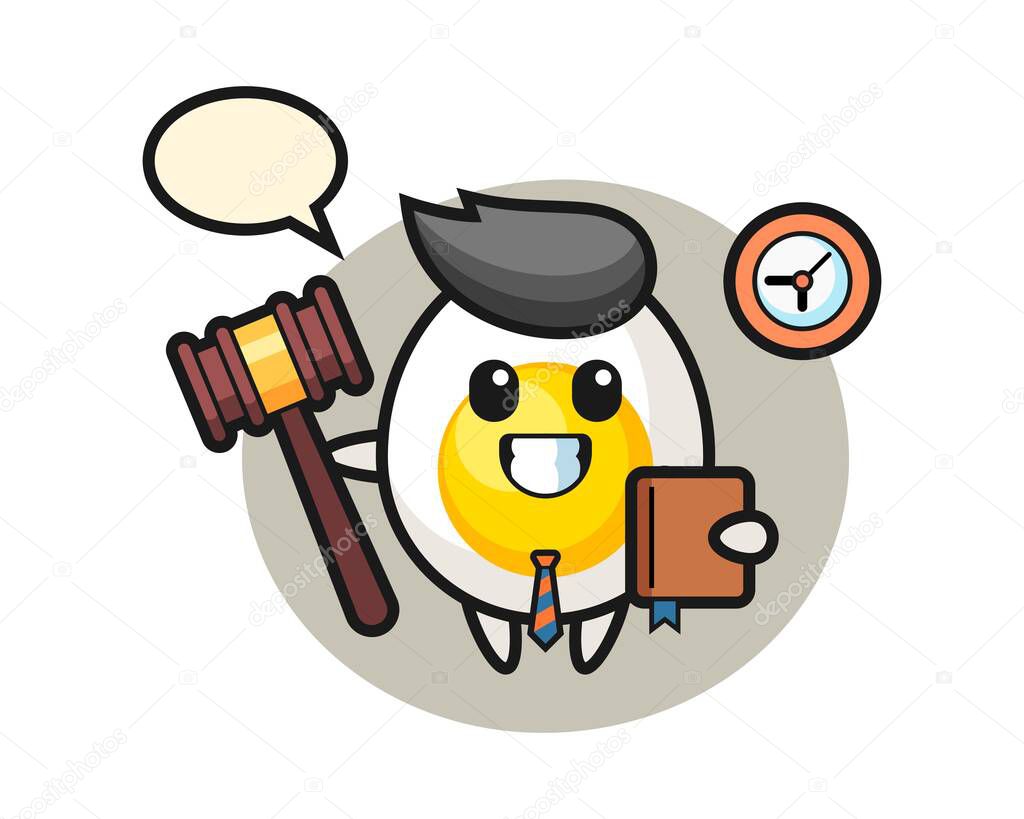 Mascot cartoon of boiled egg as a judge